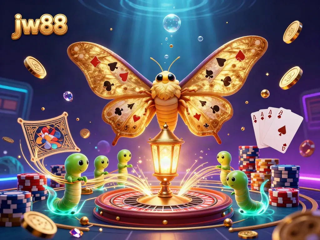 Experience thrilling casino excitement with jw88 featuring a vibrant moth and golden elements.