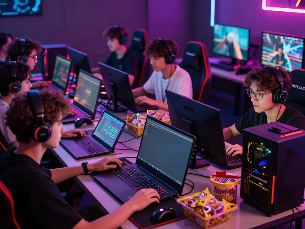 Online gaming scene featuring gamers engaged in play with devices, reflective of https://hitclubt3.com/ vibrant entertainment.