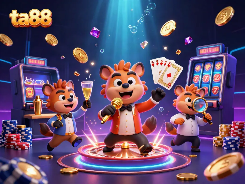 Experience the lively ta88 comedy casino with characters, golden coins, and vibrant gaming elements.