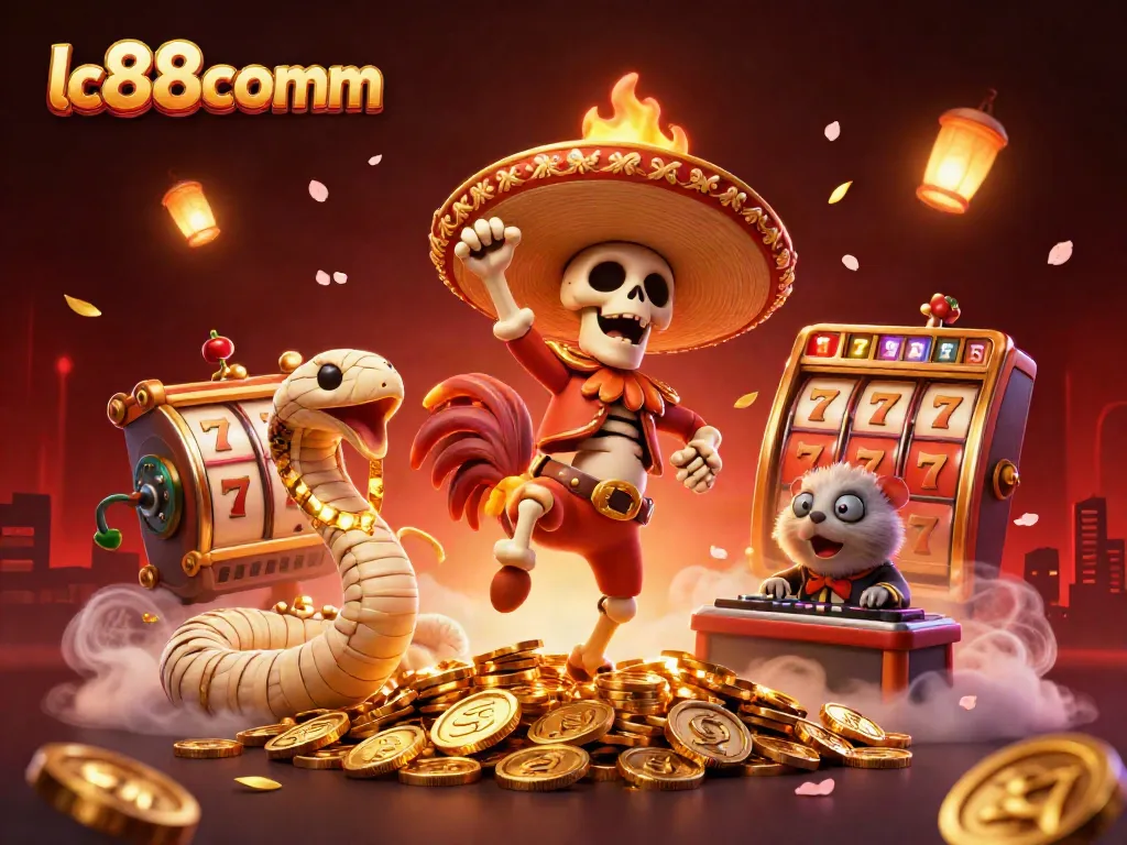 Experience thrilling jackpots at lc88comm with playful characters and engaging casino elements in vibrant scene.