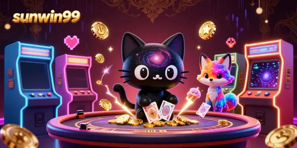 Experience the thrilling allure of sunwin99 at a cosmic casino with a captivating black hole cat and nebula fox.