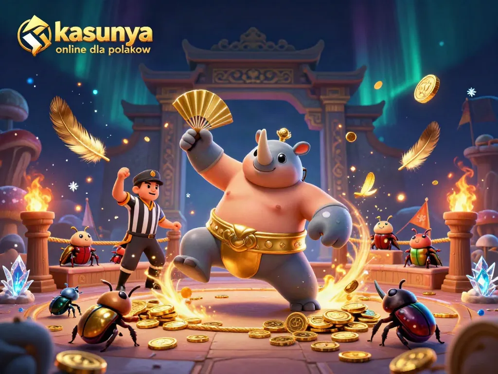 Engage in thrilling kasyna online dla polakow action with animated beetles battling in a dynamic casino scene.