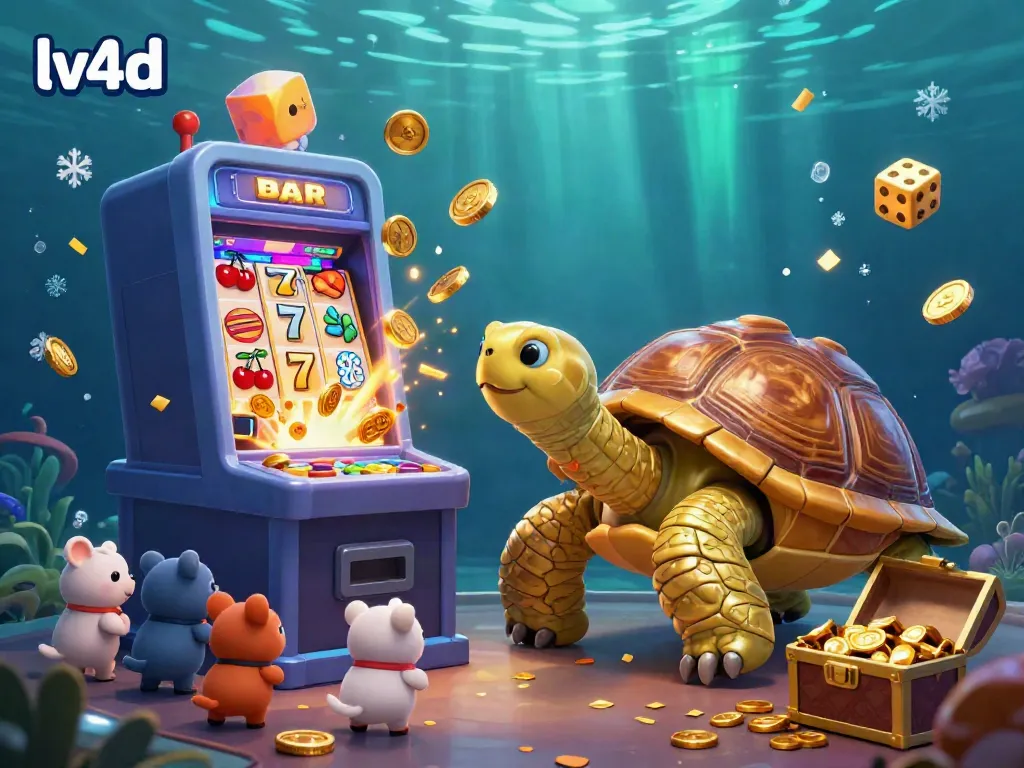 Experience the excitement of lv4d with a pinball tortoise and winning slot machine scene.