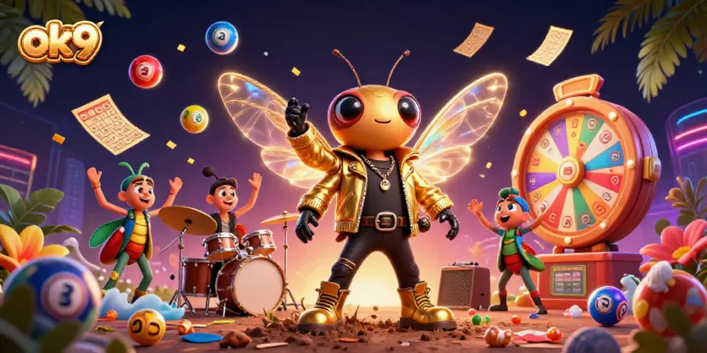 Engage in vibrant gaming with ok9's animated casino scene featuring lively characters and dynamic gaming elements.