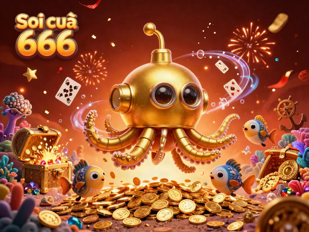 Win big with Soi cầu 666 as the golden kraken submarine emerges from treasure-filled waters.