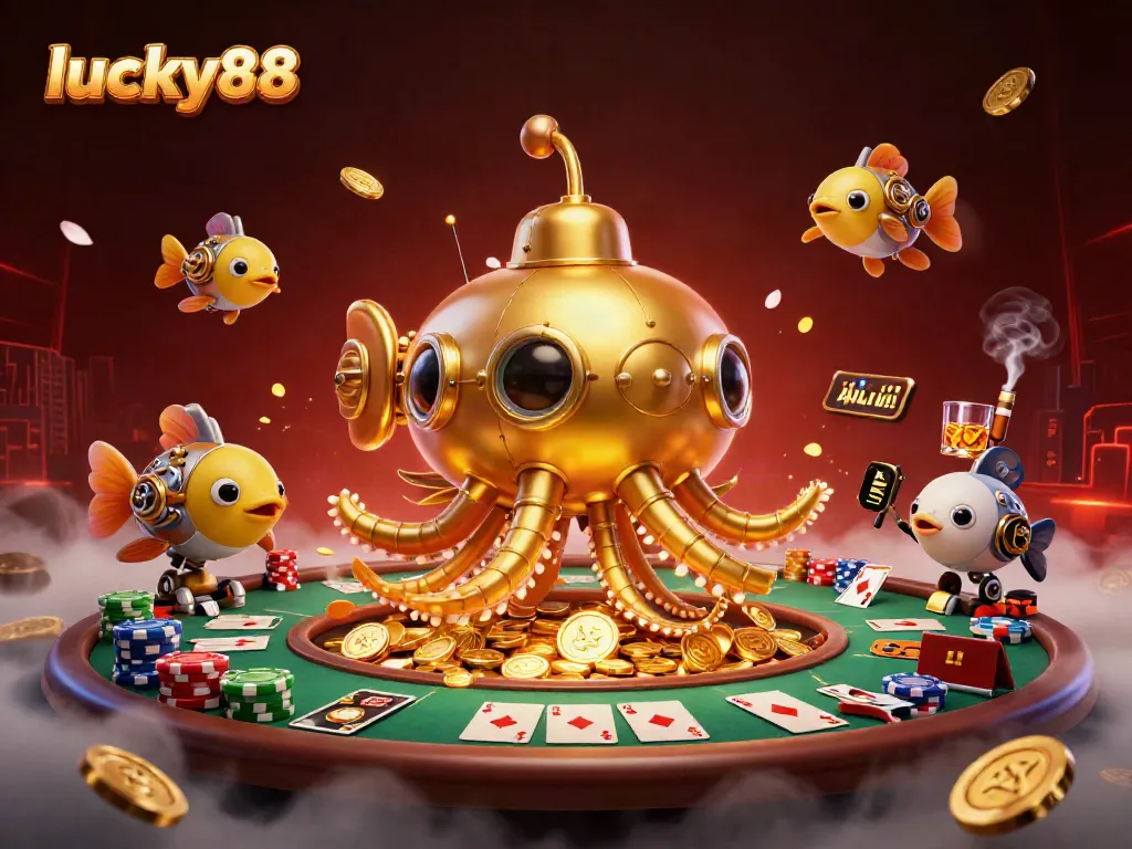 Engage with lucky88 in a vibrant scene of poker and celebration amid golden coins.