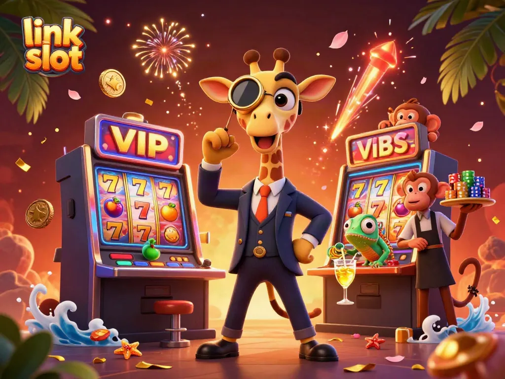 Experience the excitement of link slot games with vibrant 3D characters and dynamic casino elements.