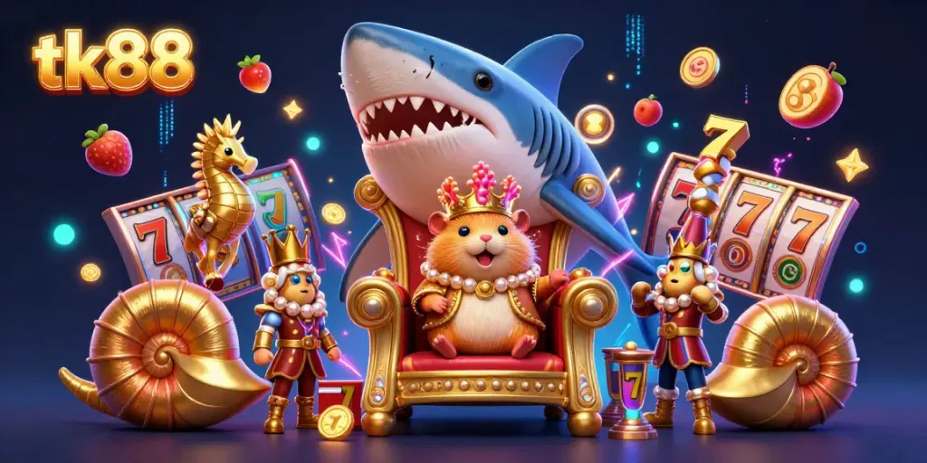 Discover the gaming excitement of tk88 with a whimsical hamster king in a treasure-filled casino.