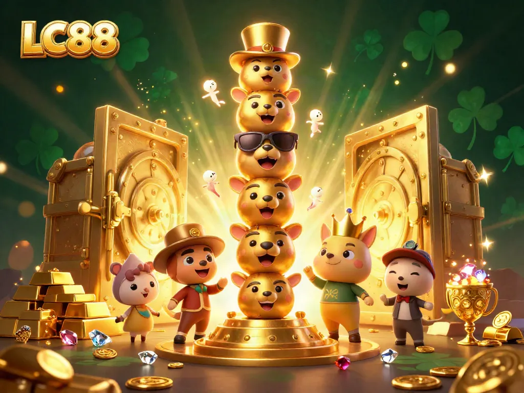 LC88 showcases the vibrant gaming world with a golden totem and treasure elements in an engaging 3D scene.