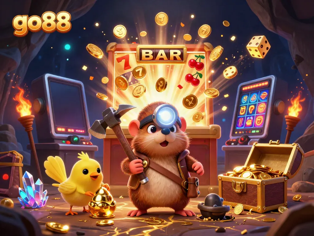 Join the adventure at go88, where a treasure hunter uncovers riches in a vibrant casino world.