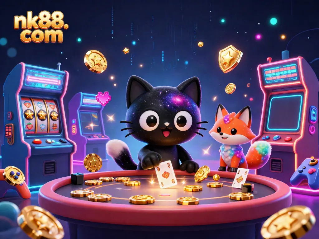 Engage with thrilling casino action featuring nk88. com's cosmic characters and vibrant gaming elements.