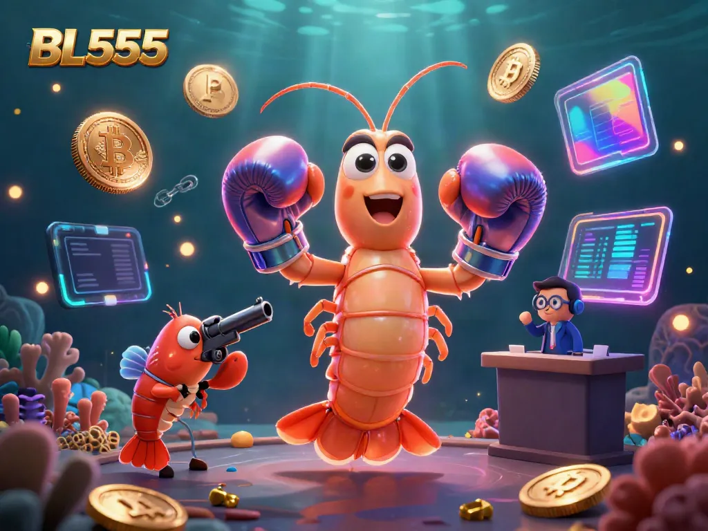 Engage with BL555's online casino world featuring vibrant 3D cartoon characters and crypto elements.