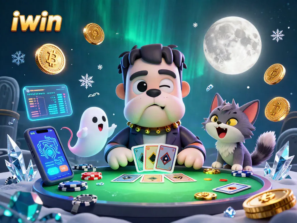 Join the excitement of iwin with a playful 3D scene of unique characters and crypto elements!