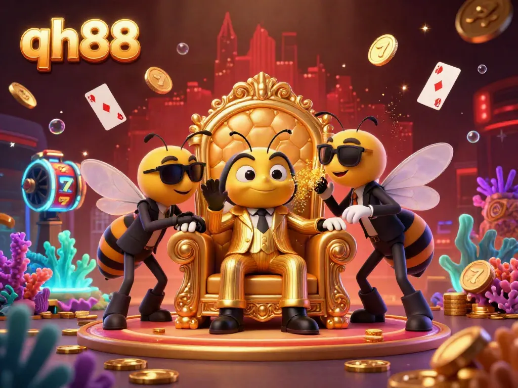 Experience thrilling action at qh88 with a vibrant 3D casino illustration showcasing characters and game elements.