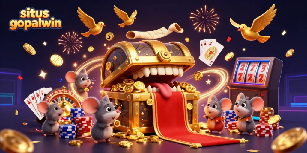 Experience the thrill of situs gopalwin with this vibrant casino illustration filled with treasure.