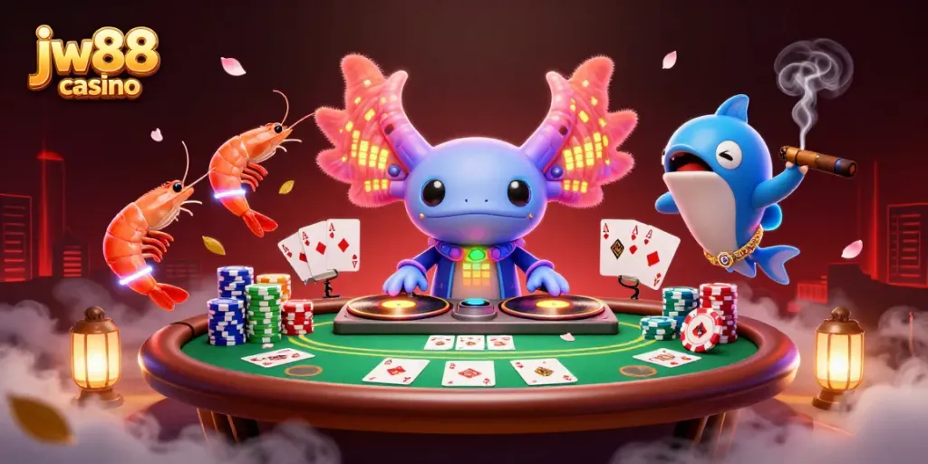 Experience the thrill of jw88 casino with a vibrant underwater DJ scene featuring animated characters.