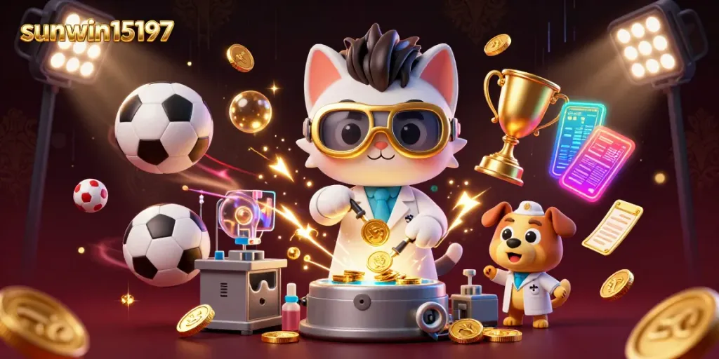 Experience thrilling gameplay with sunwin15197 as characters create gold coins amidst a vibrant casino scene.