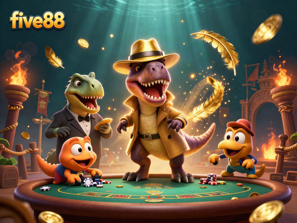 Watch the five88 velociraptor card counter skillfully navigate blackjack while being eyed by a stegosaurus pit boss.