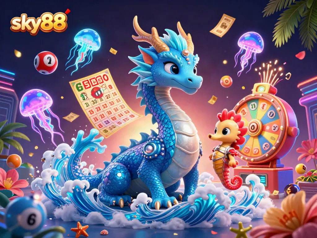 Engage in winning strategies at sky88 with a vibrant lottery scene featuring action-packed gaming elements.