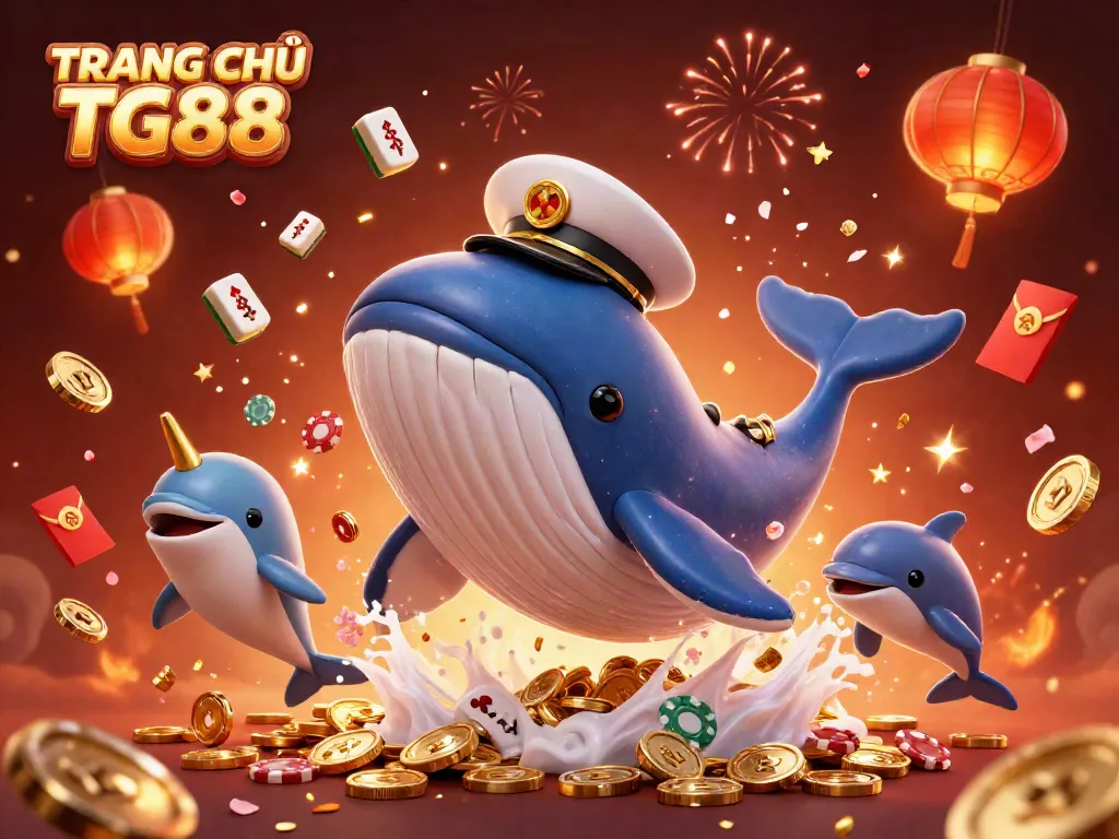 Enjoy thrilling action at TRANG CHỦ TG88 as the whale breaching brings lucky winnings in a vibrant casino environment.
