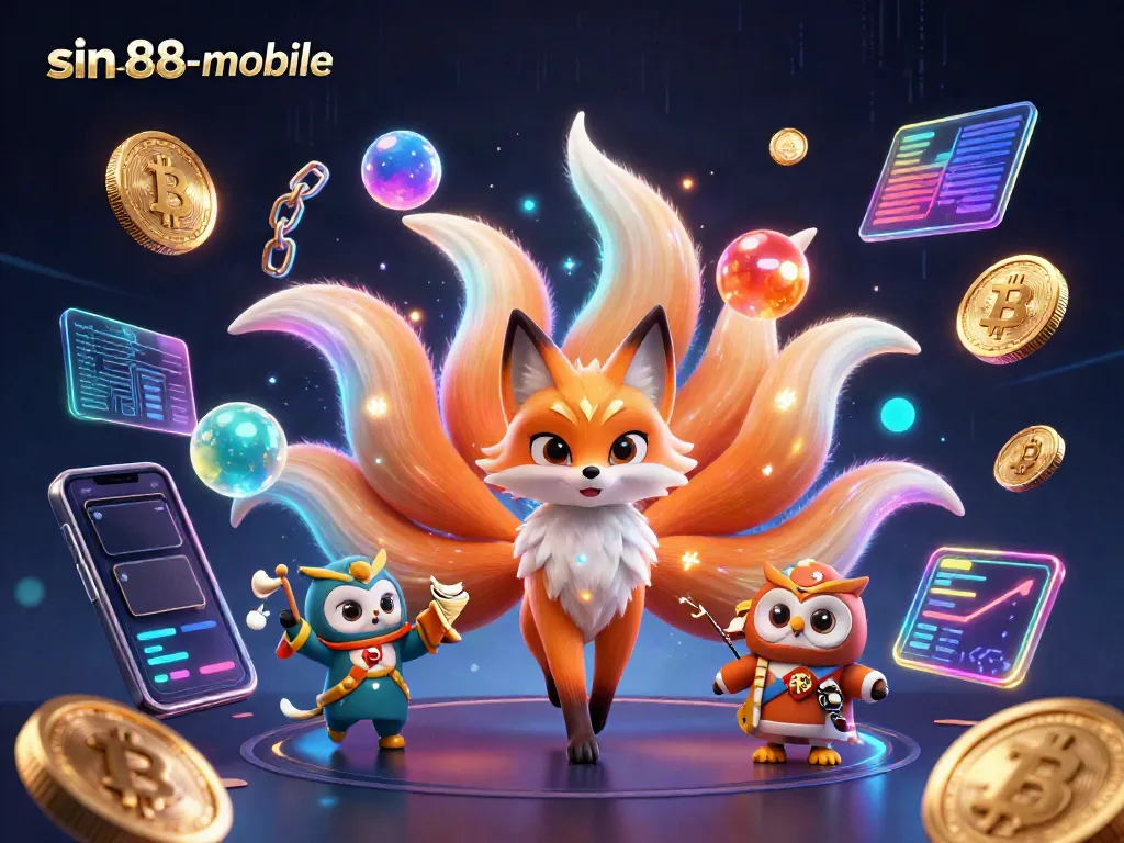 Experience thrilling gaming adventures at sin88-mobile with a vibrant fox spirit and crypto elements lighting up the scene.