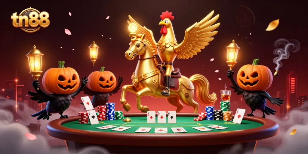 Experience the thrilling gameplay at tn88 with a vibrant 3D casino scene filled with poker excitement.