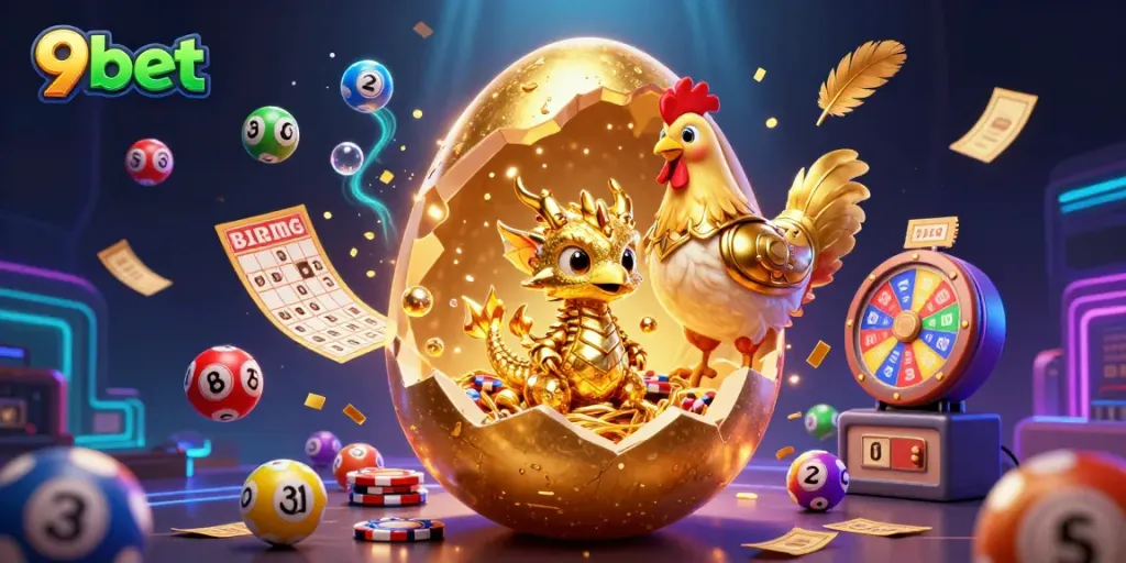 Engage in exciting games at 9bet, featuring a golden dragon and vibrant casino elements.