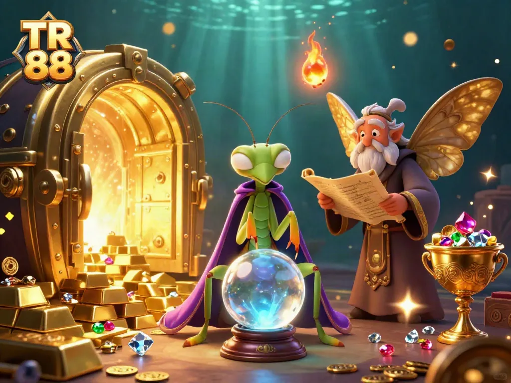 Engage in high-stakes gambling action with TR 88, featuring vibrant characters and treasure in a fantastical casino setting.