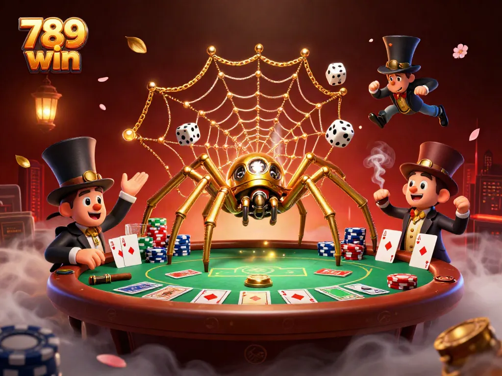 Engage in thrilling chances with 789 win in this steampunk casino scene featuring dice, chips, and poker.
