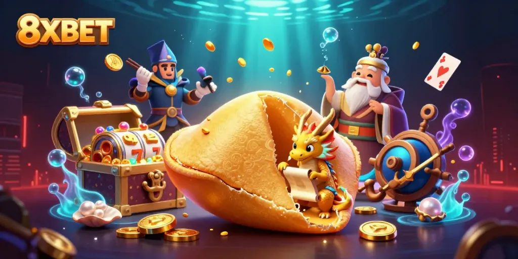 Experience winnings with 8XBET's thrilling slots and dynamic gameplay in an engaging 3D illustration.