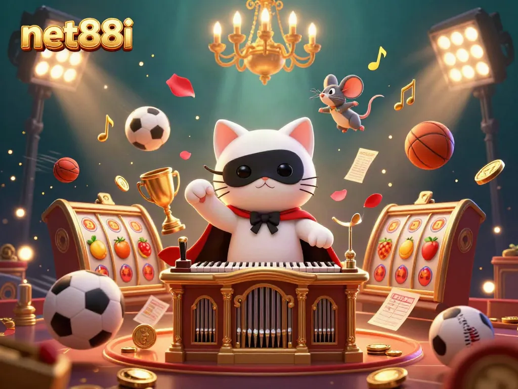 Bet on net88i and experience vibrant casino with 3D characters, slots, and sports elements in a dreamy atmosphere.