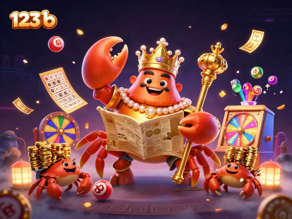 Experience exhilarating gameplay with 123 b's dynamic casino atmosphere filled with lottery balls and rich treasures.
