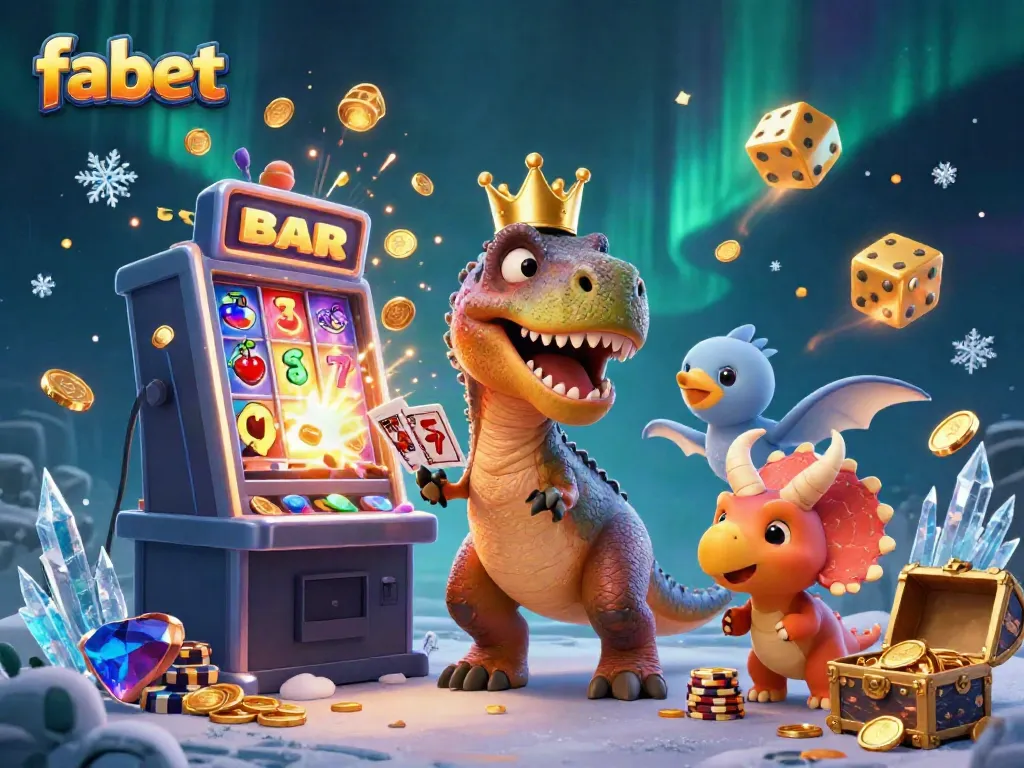 Experience the excitement of fabet with cartoon dinosaurs and a jackpot explosion in a vibrant 3D casino.