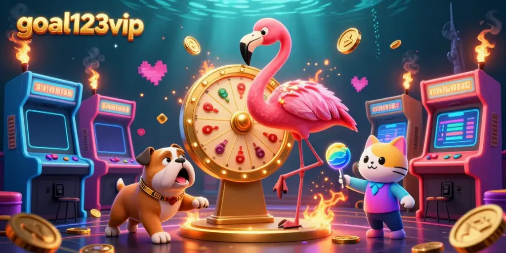 Spin the prize wheel with goal123vip for exciting casino rewards featuring vibrant characters.