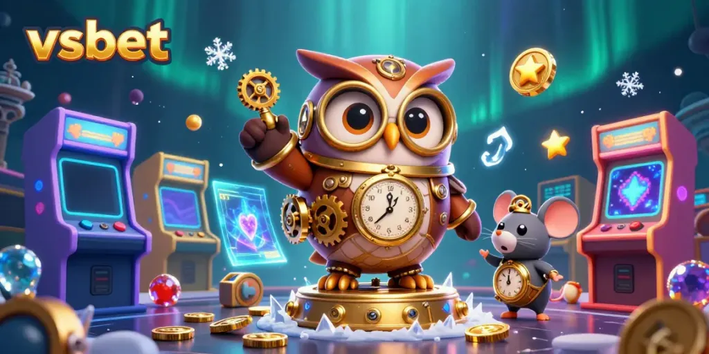 Engage with exciting vsbet gaming elements in a vibrant, steampunk-inspired casino scene.