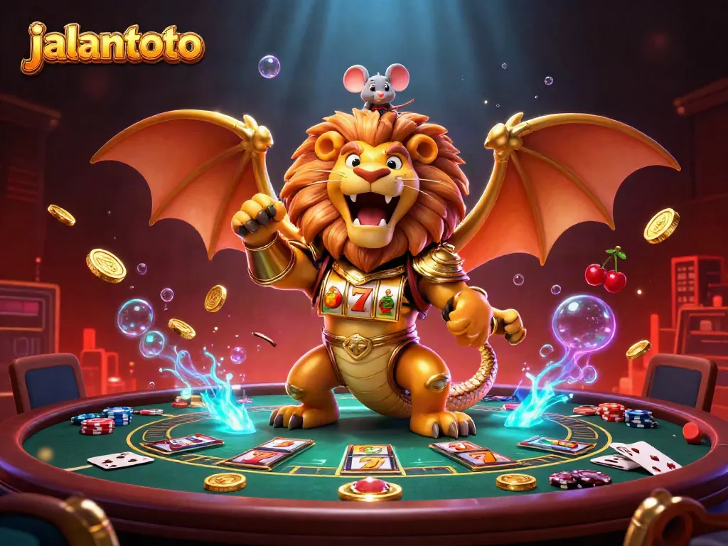 Experience the thrill of gaming at jalantoto, featuring dynamic slot reels and vibrant casino elements.