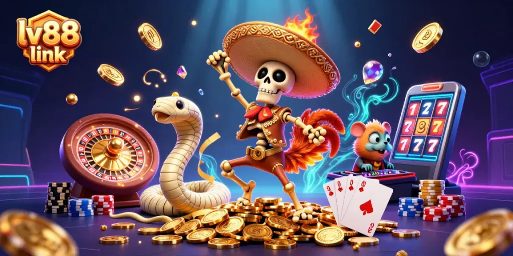 Experience the excitement of the lv88 link with vibrant characters and casino elements showcasing thrilling gambling action.