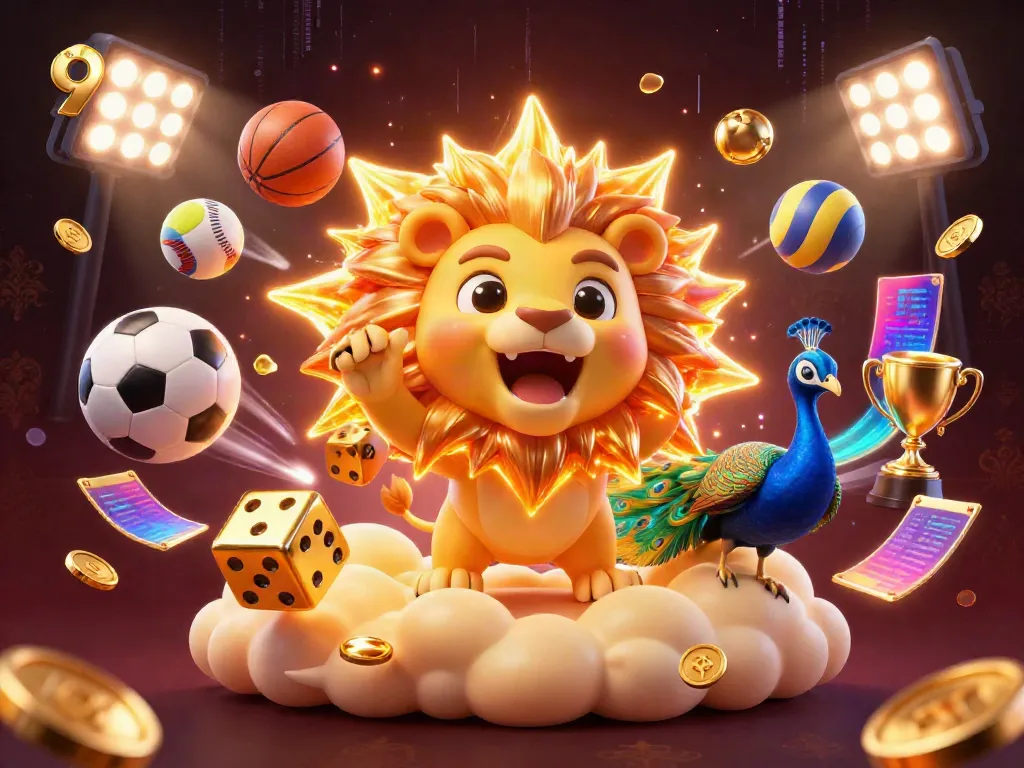 Win big with 9bet as the sun lion roars amidst sports excitement and vibrant energy.