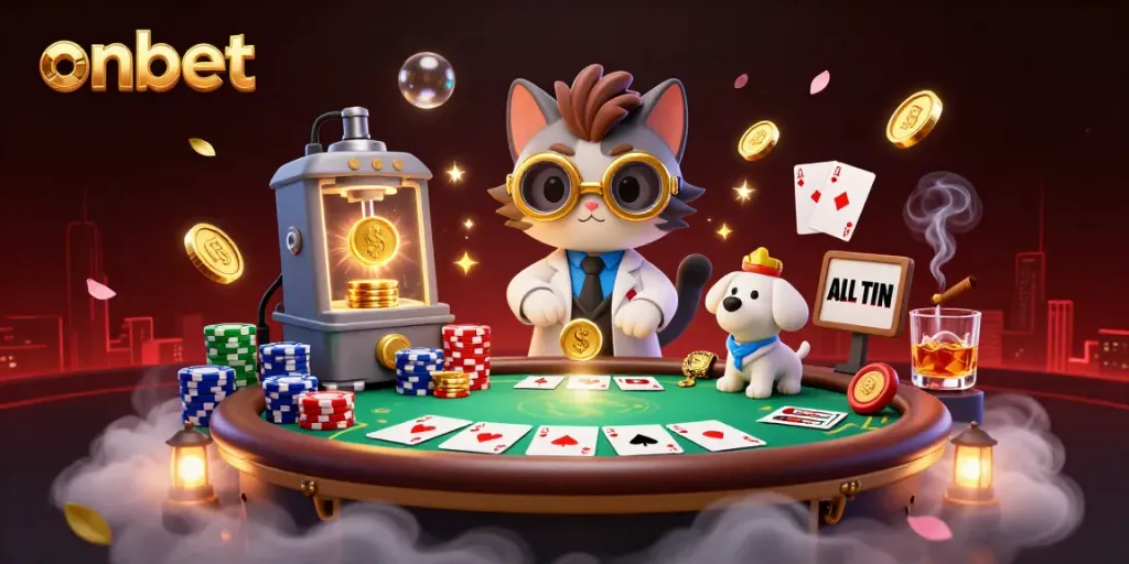 Experience onbet’s thrilling casino action with mad scientist cat and loyal dog amidst dynamic poker elements.