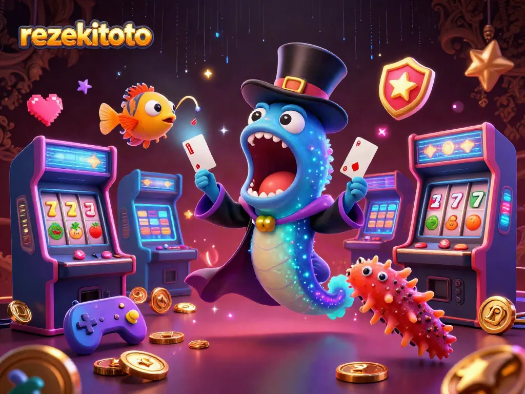 Experience thrilling magic and casino fun with rezekitoto's enchanting 3D gaming scene.
