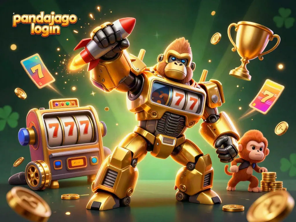 Menang dengan kesempatan di pandajago login, gorila emas mech beraksi di mesin slot.