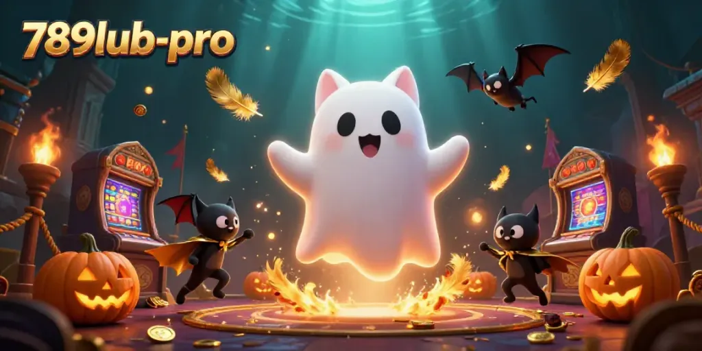 Engage with thrilling casino adventures at 789lub-pro featuring a ghost cat and vibrant elements.