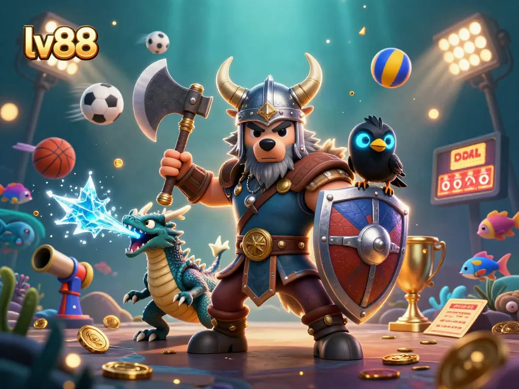 Experience the thrilling underwater adventure of lv88 with a Viking warrior and treasure-filled fish game.
