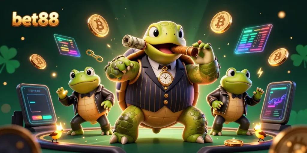 Experience the excitement of betting at bet88 with a vibrant casino scene featuring unique characters and engaging elements.