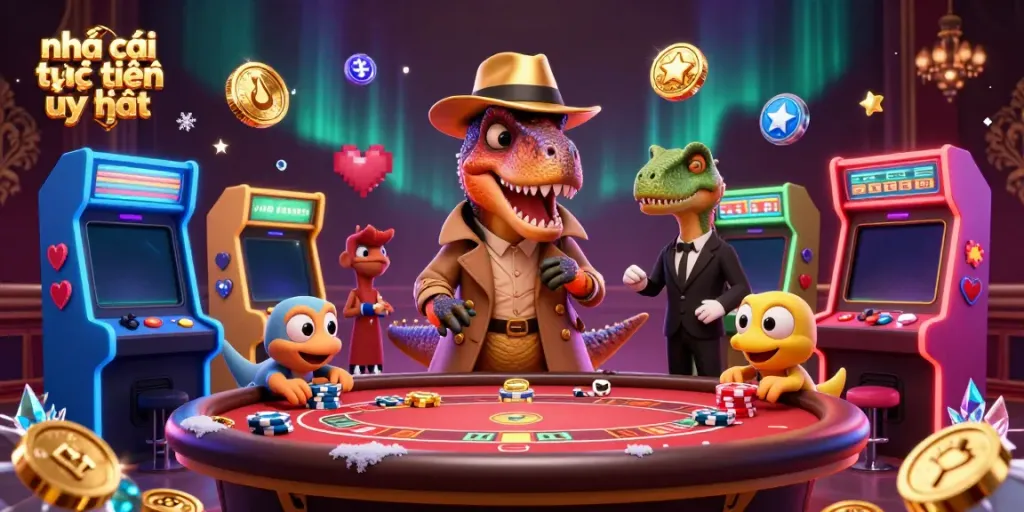 Visualize a vibrant scene of a velociraptor card counter at a blackjack table, showcasing nhà cái trực tuyến uy tín.