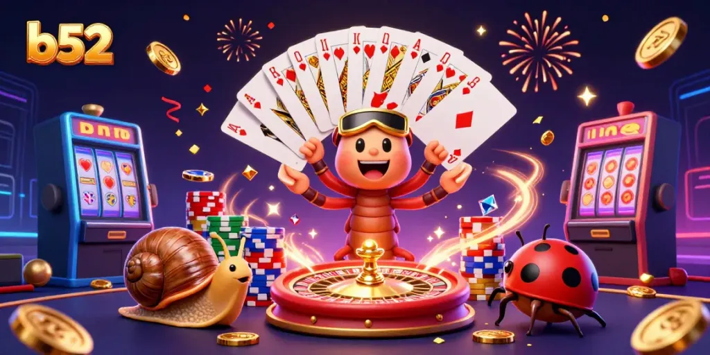 Play at b52 with exciting casino characters and vibrant game elements in an engaging scene.