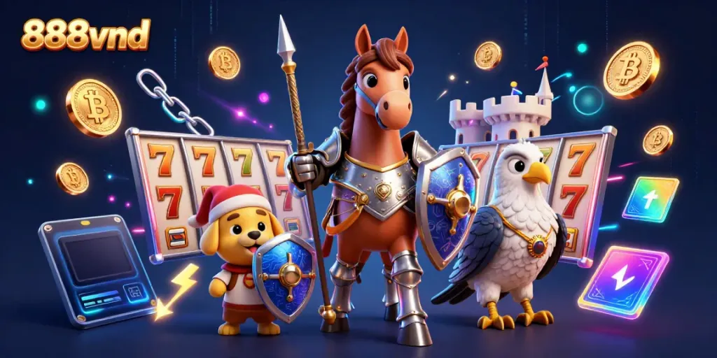 Experience the thrill of winning with 888vnd at an exciting casino scene featuring colorful game elements.