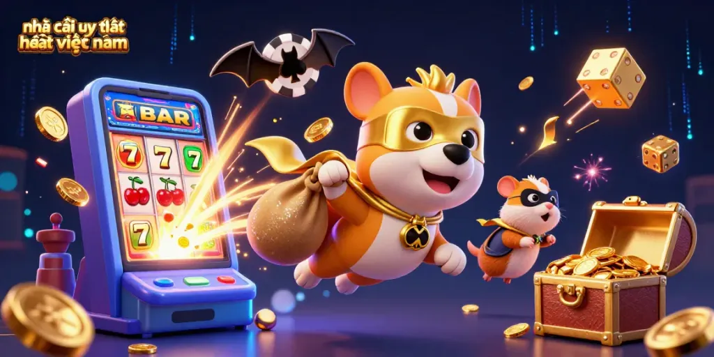 Experience thrilling gaming action at nhà cái uy tín nhất việt nam with our vibrant casino scene illustration.